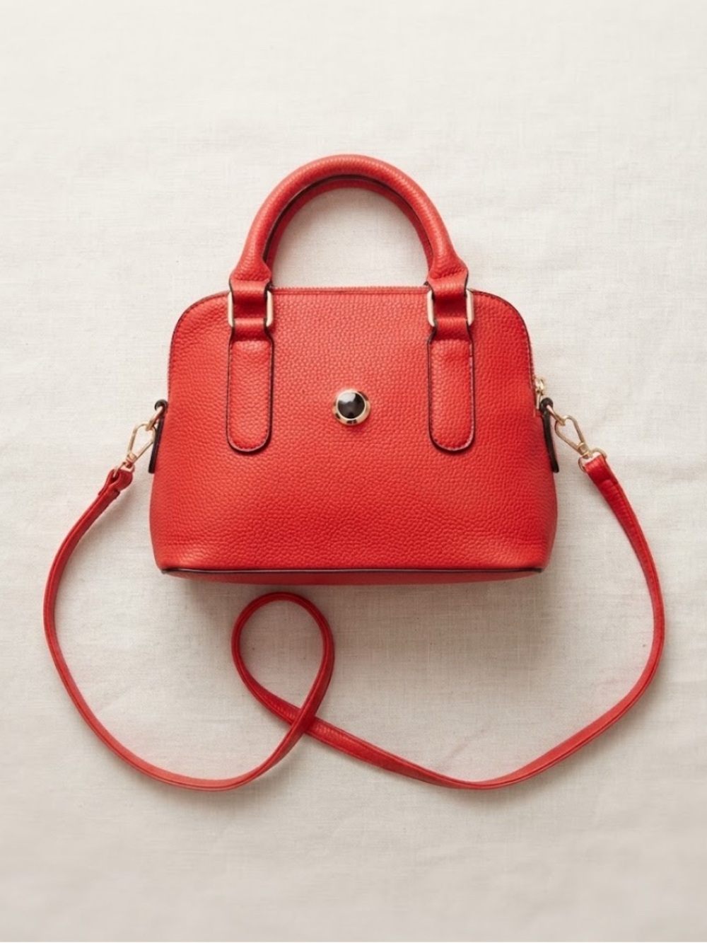 Red Structured Dome Satchel Handbag - Unbranded